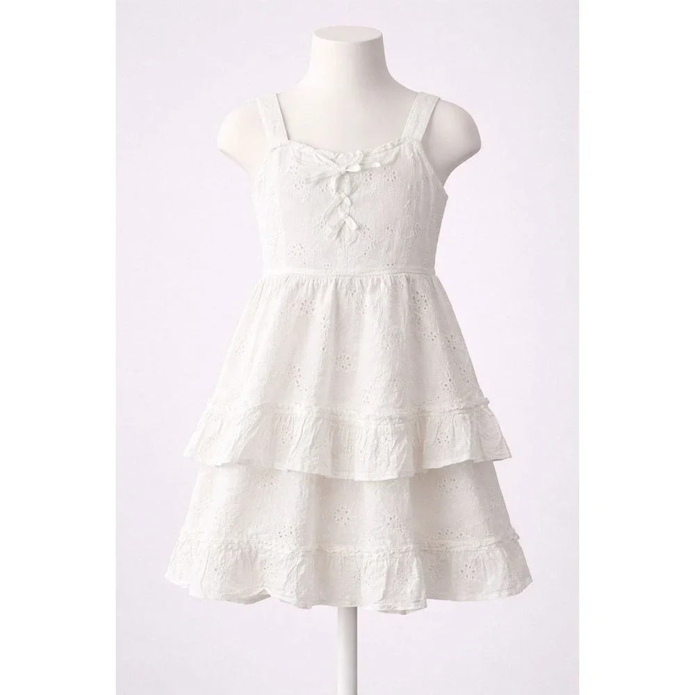 NWT Justice Tiered Eyelet Dress Size S 7 8‎ White Lace Ruffle Girls Kids